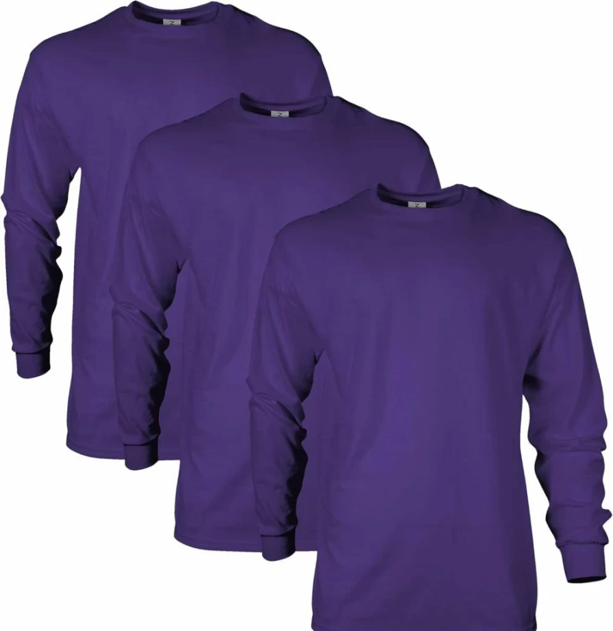 Gildan G2400 Ultra Cotton Long Sleeve T-Shirt Multipack for Adults - Soft Bulk Crewneck Tees
